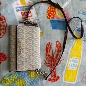 Michael Kors Cream and Brown Crossbody Bag with Signature Design